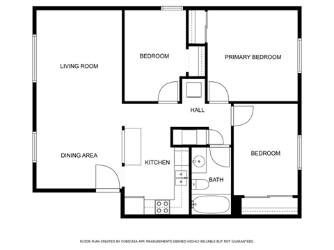 Floor plan for 3 beds, 1 bath, 976 sqft